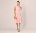 Cap Sleeve Pearly Lace Midi Dress In Blush Whisper