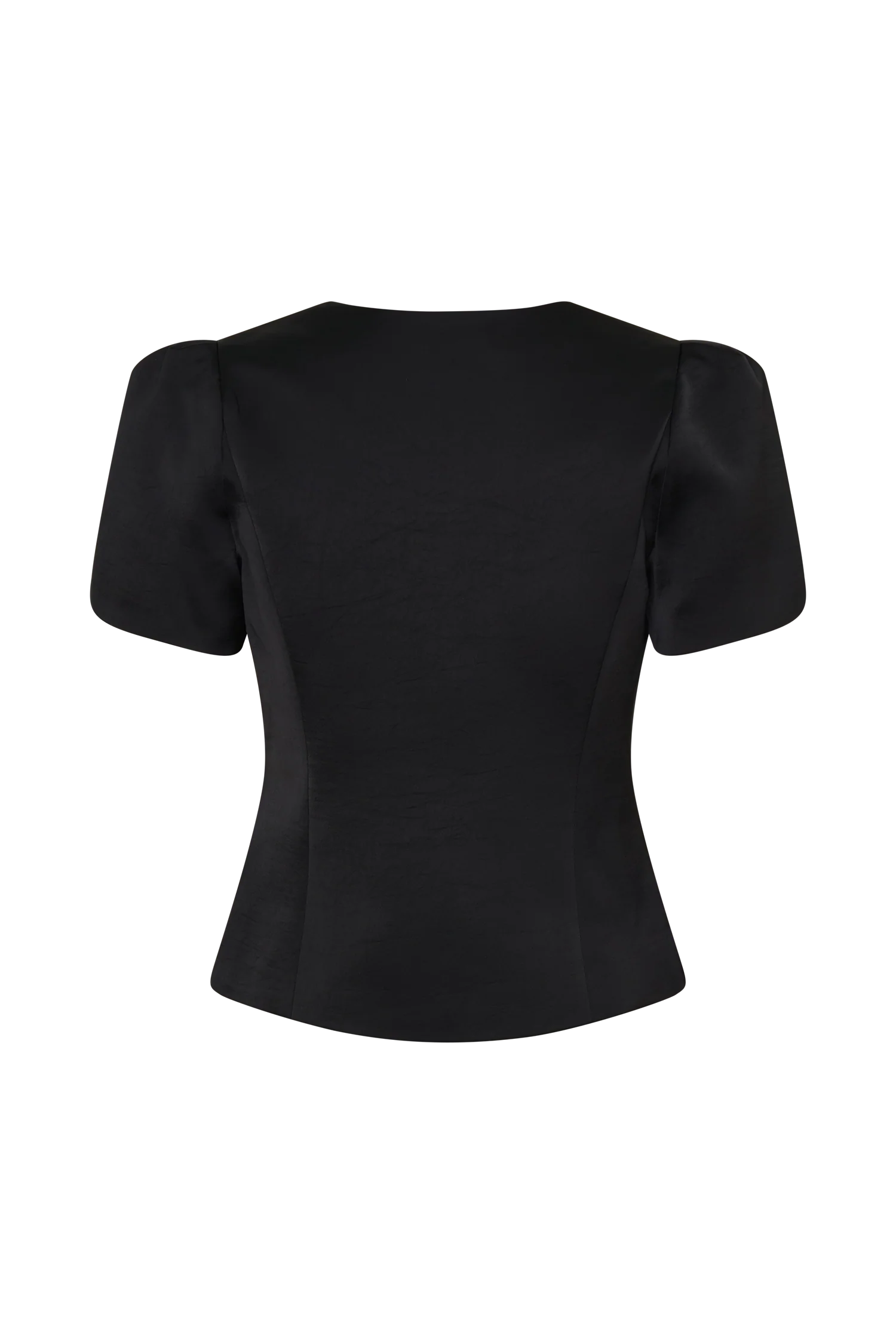 Anne Short Sleeve Satin Top - Black
