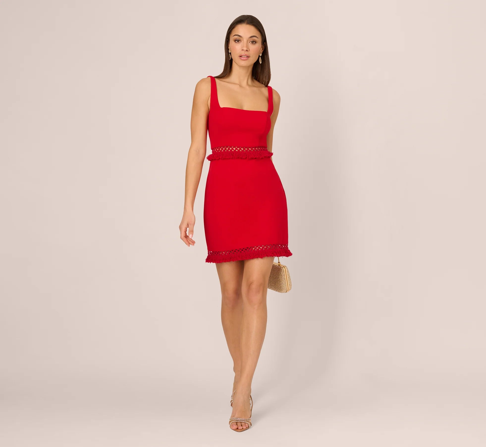 Sleeveless Cutout Fringe Trim Mini Dress In Hot Pepper