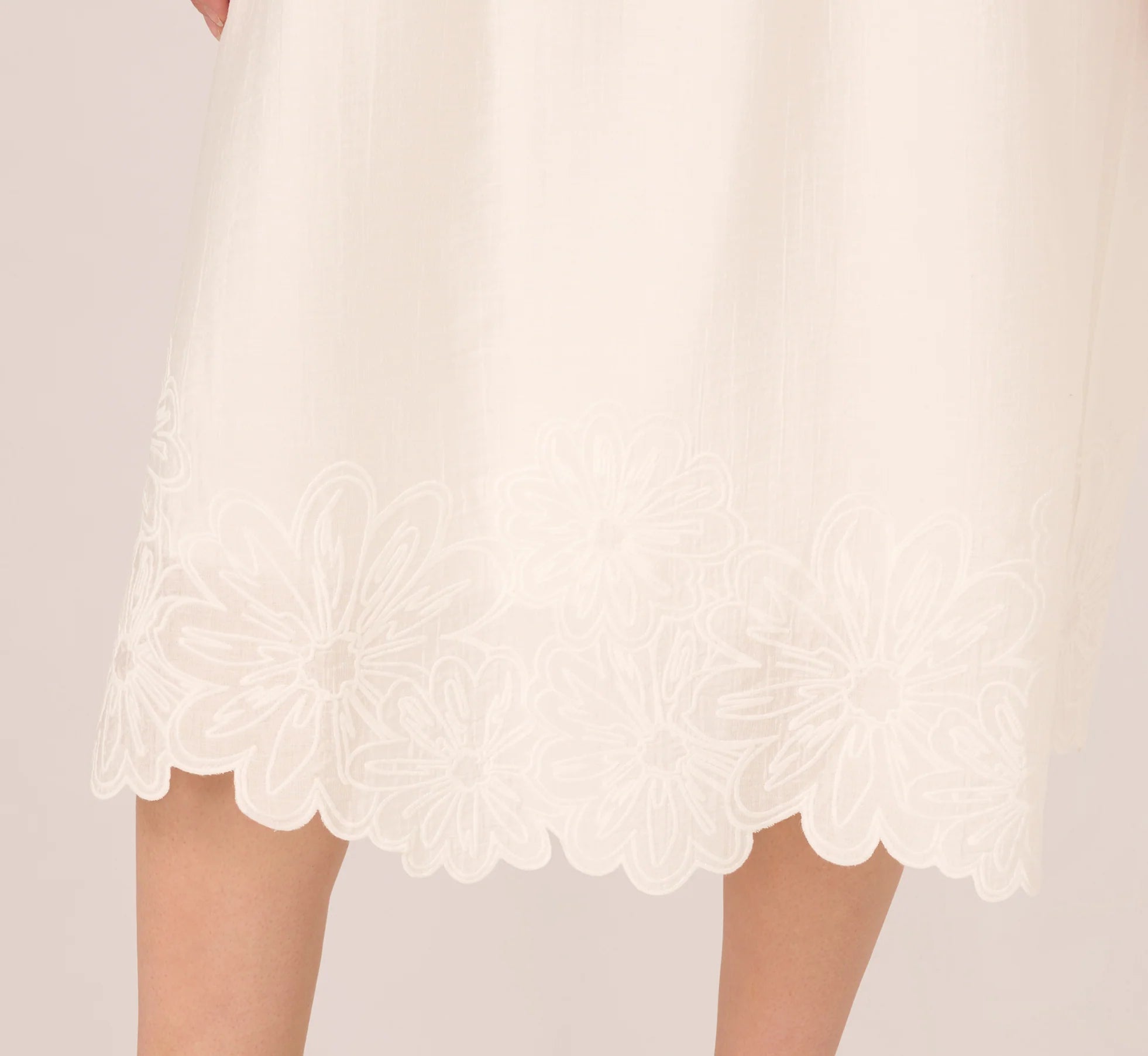 Floral Embroidered Hem Midi Skirt In Ivory