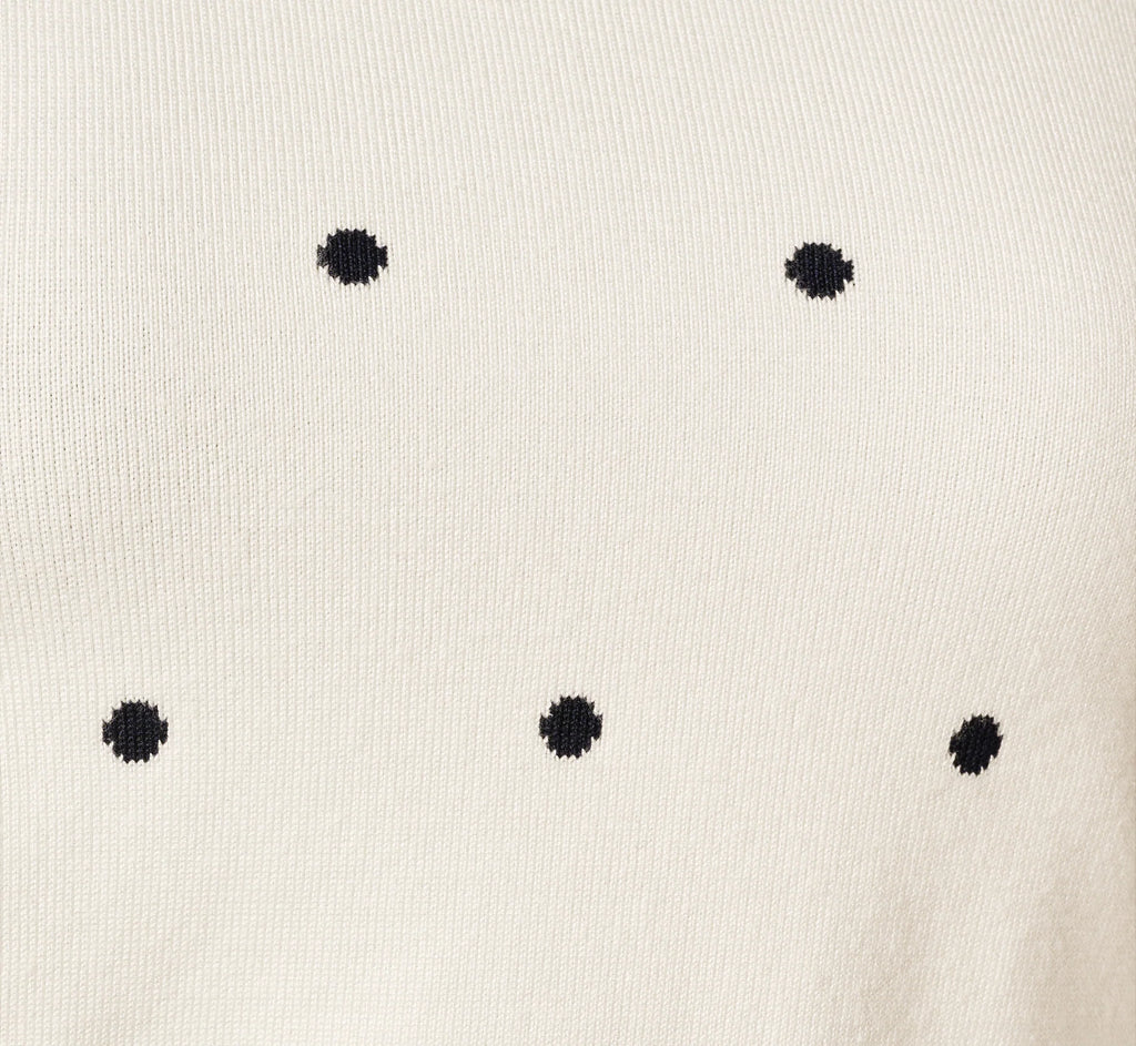 Short Sleeve Chain Patterned Knit Top In Ivory Navy Medium Simple Dot