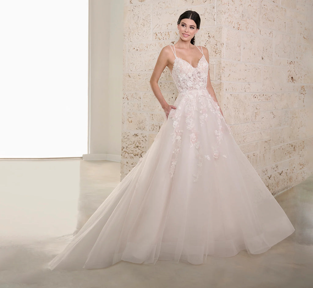 Tulle And Lace A-Line Gown In Ivory Blush