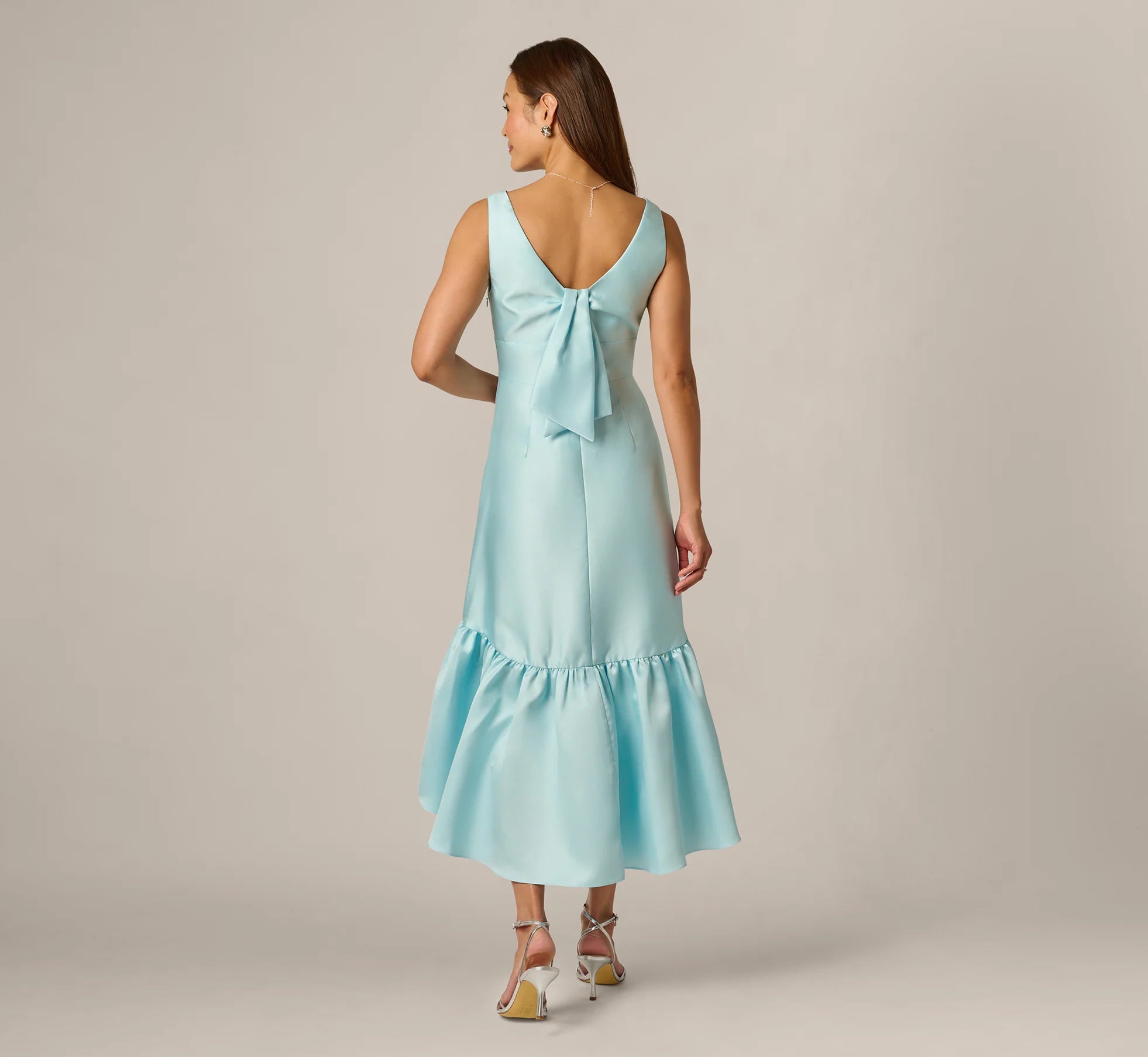 High Low Ruffle Midi Dress In Clear Sky