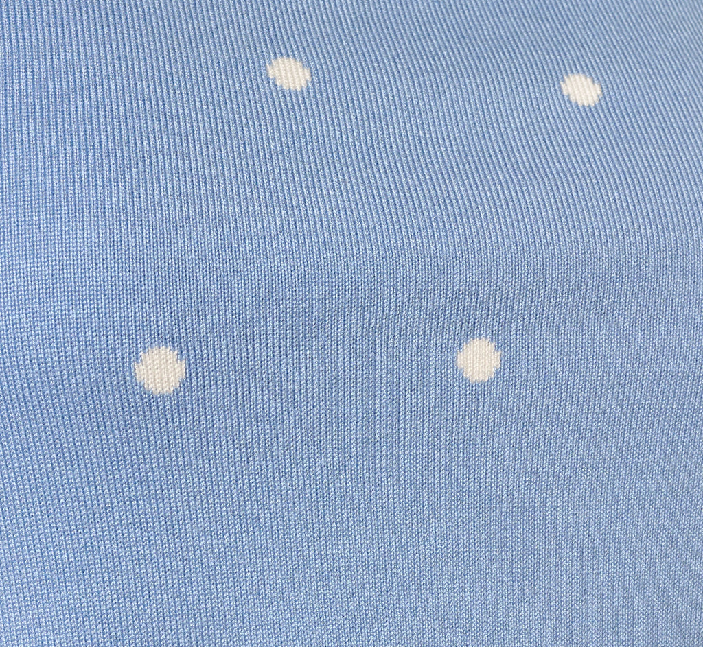 Short Sleeve Chain Patterned Knit Top In Classic Blue Medium Simple Dot