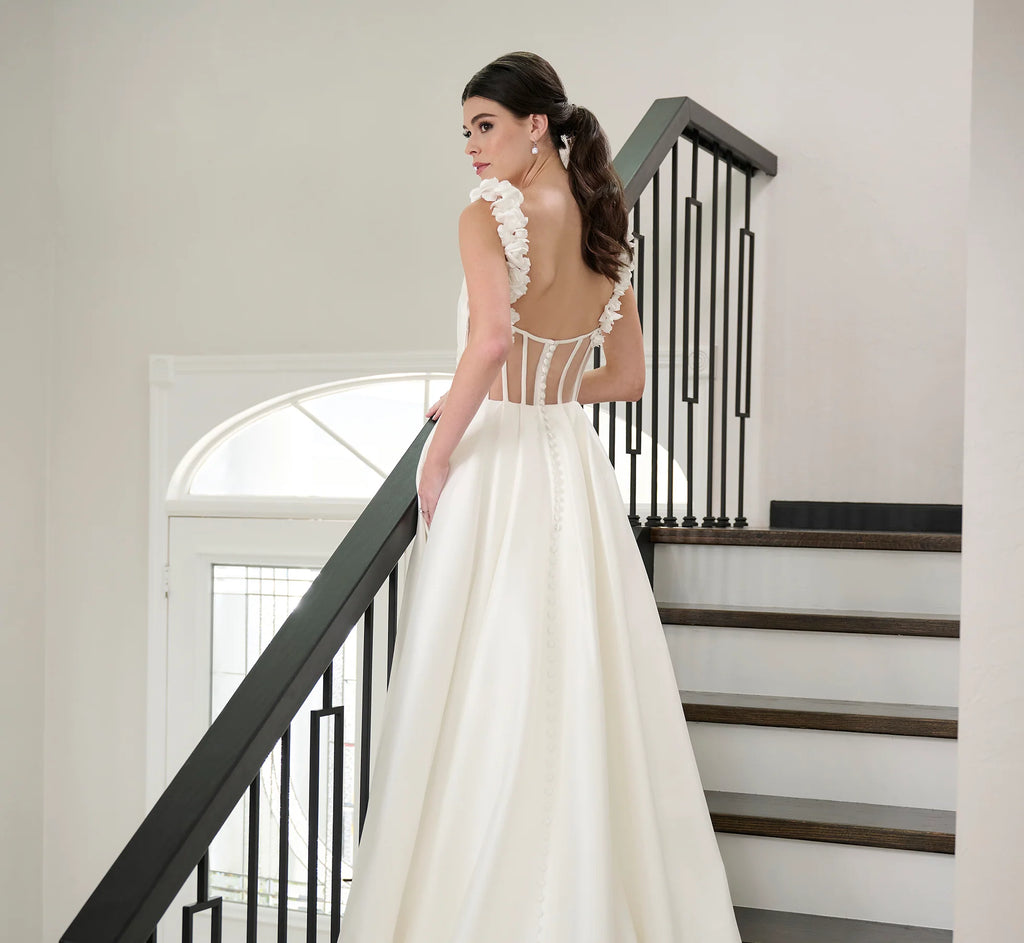 Stretch Mikado Gown In Ivory Nude