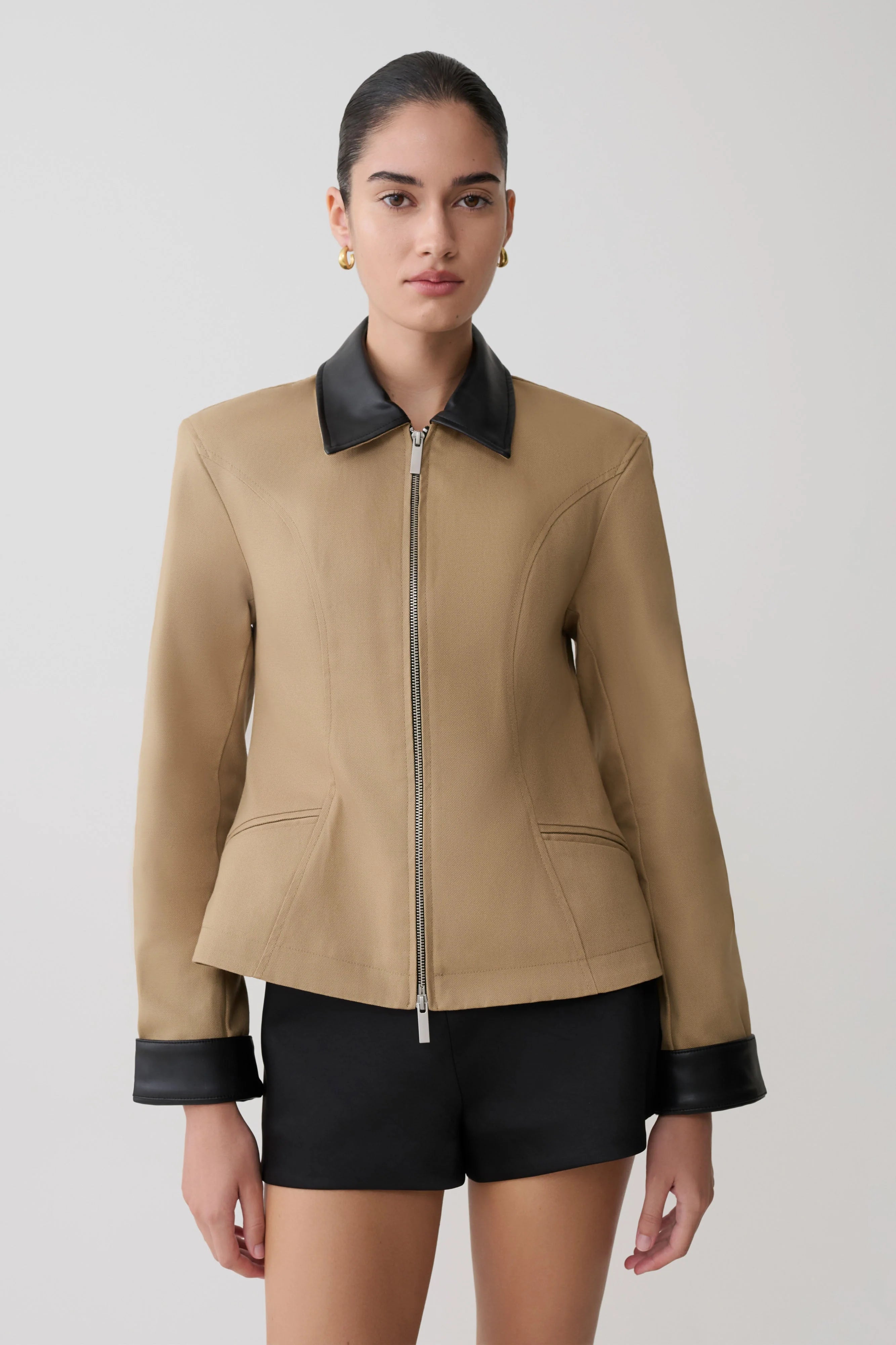 Solange Zip Up Collared Jacket - Natural