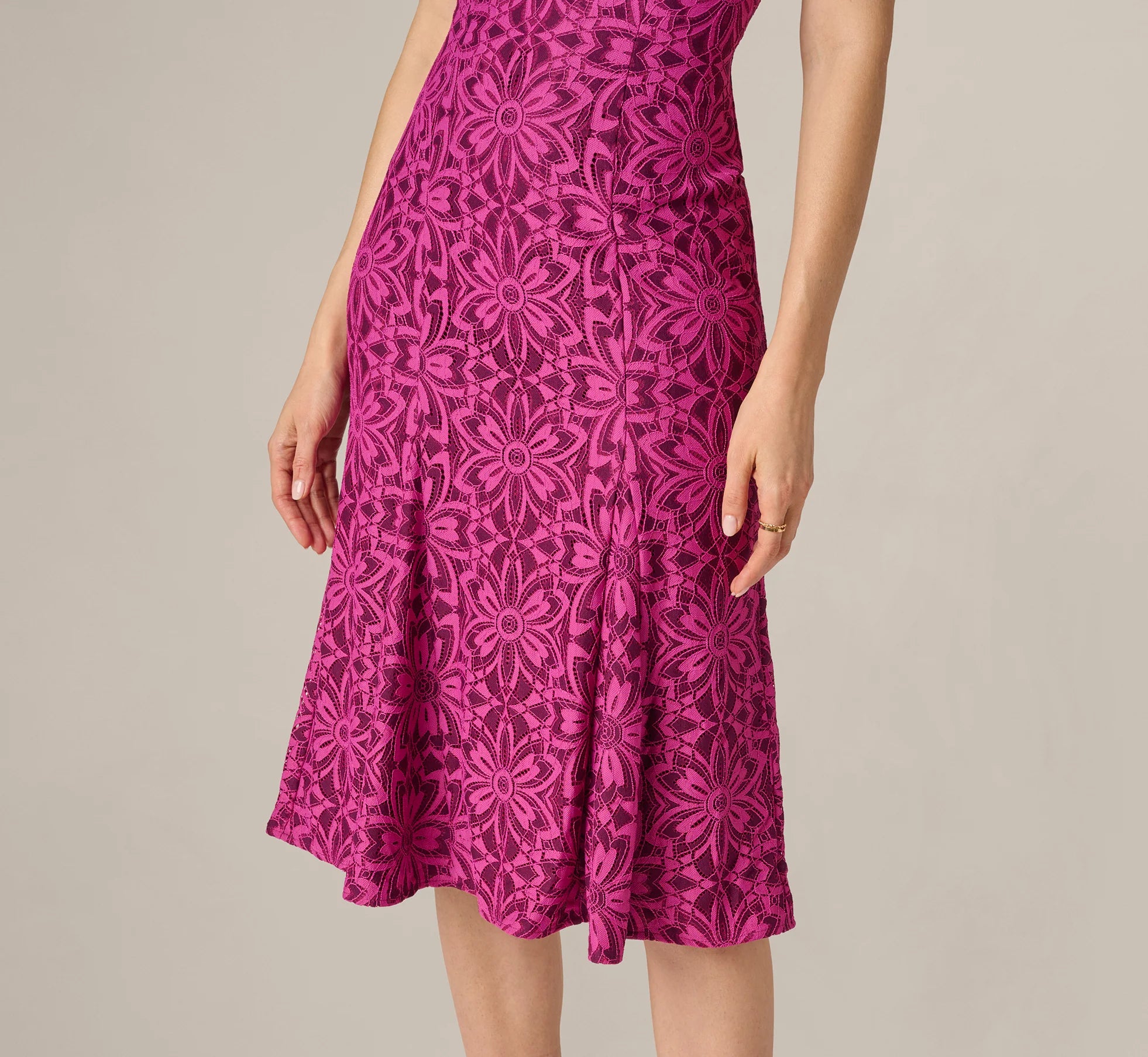Floral Geometric Lace Midi Dress In Berry Multi
