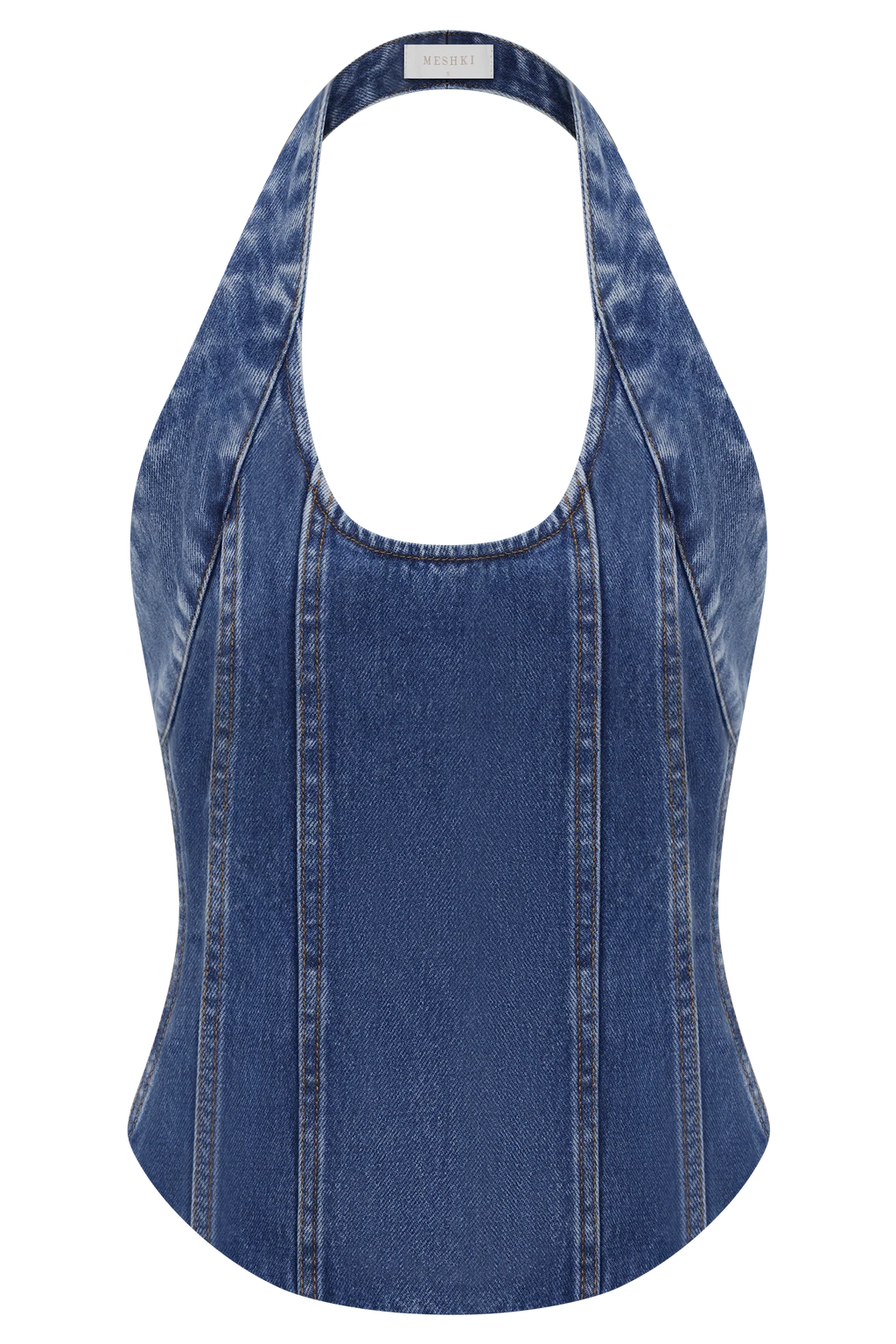Meadow Denim Corset Halter Top - Dark Blue
