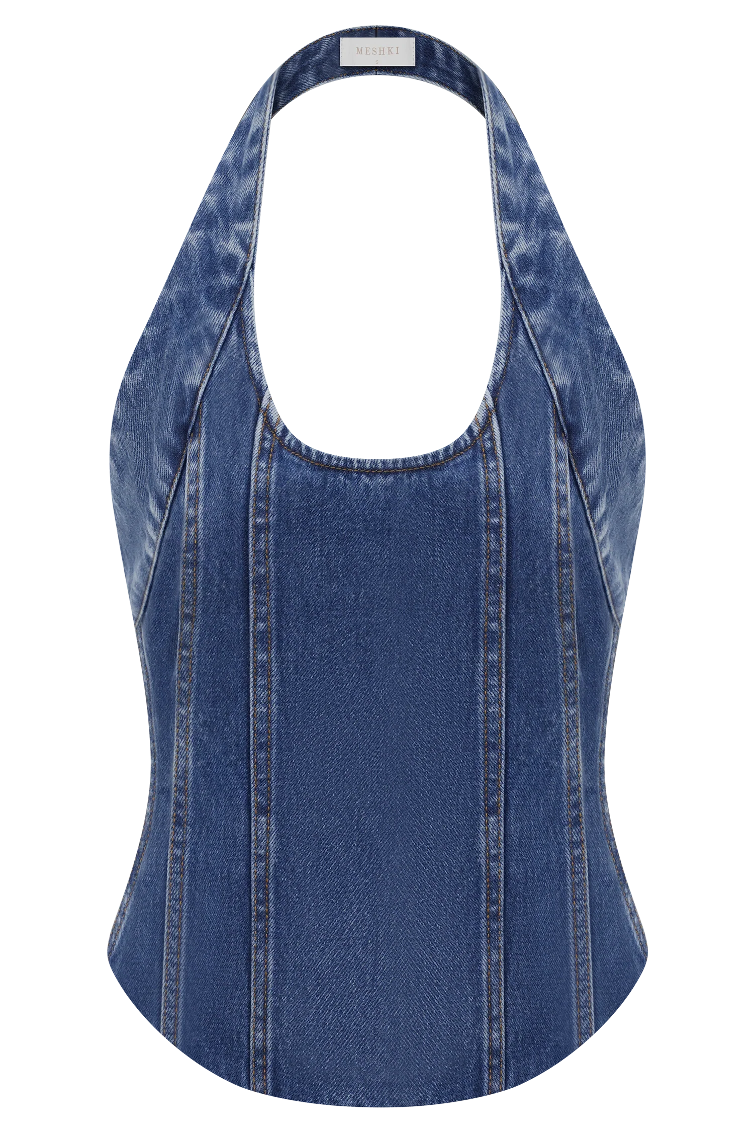 Meadow Denim Corset Halter Top - Dark Blue