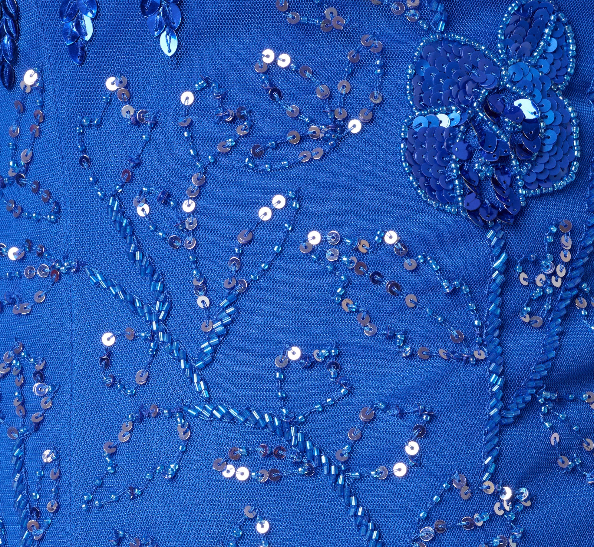 Sleeveless Floral Beaded Column Dress In Brilliant Sapphire