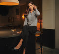 Ponte Knit Wide Leg Cargo Pant In Black
