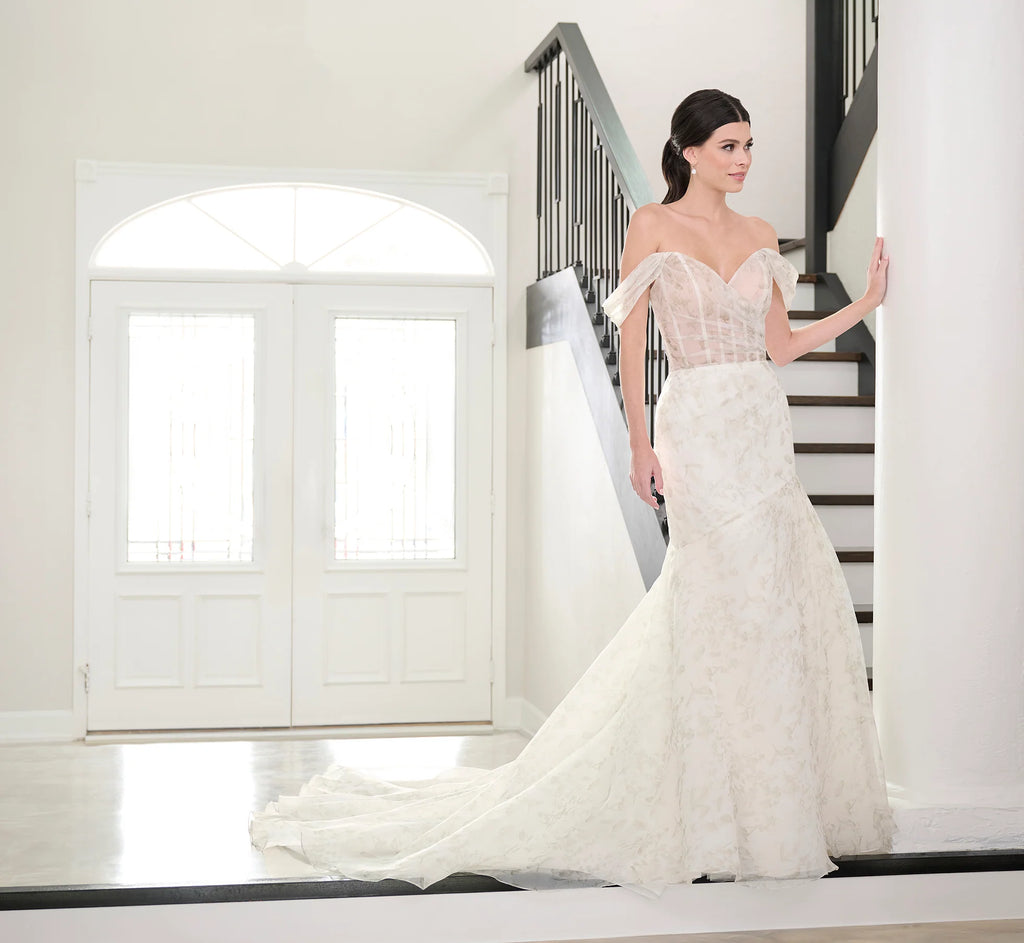 Watercolor Printed Organza Gown In Green Multi