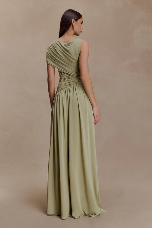 Ayeshya Slinky Asymmetric Maxi Dress - Sage