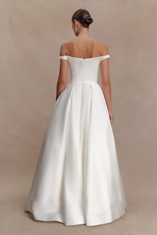 Willow Off Shoulder Satin Maxi Gown - White