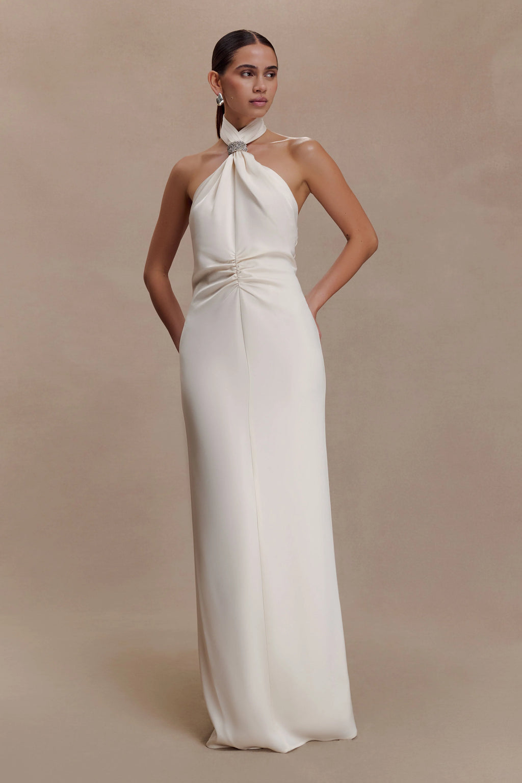 Freja Halter Maxi Dress With Hardware - Blush Ivory