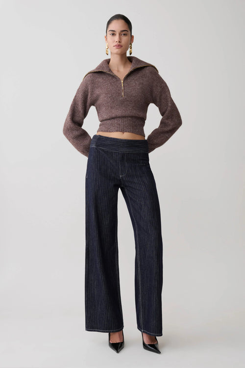 Skylaine Zip Knit Jumper - Brown Marle