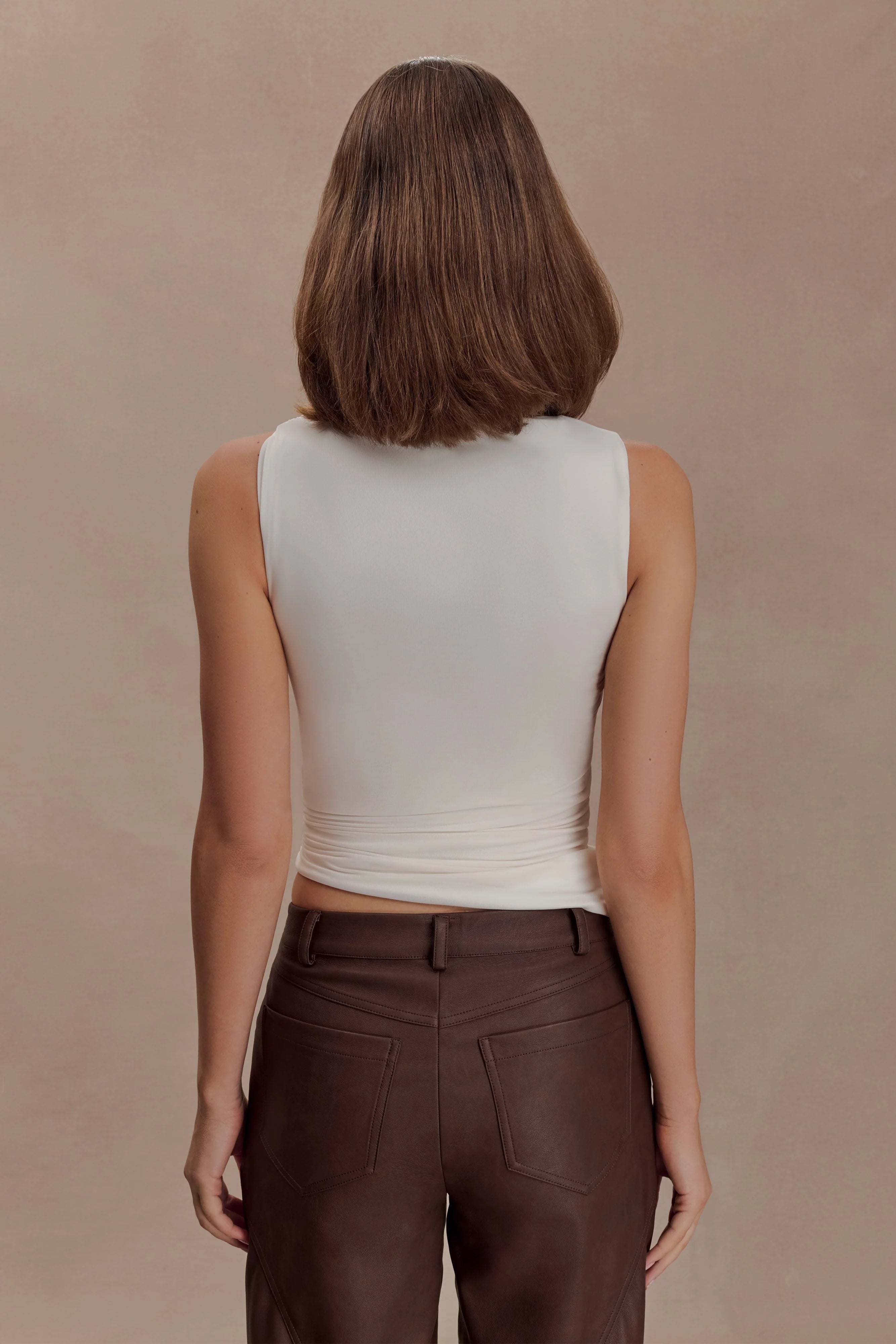 Amia Slinky Sleeveless Top With Hardware - Ivory
