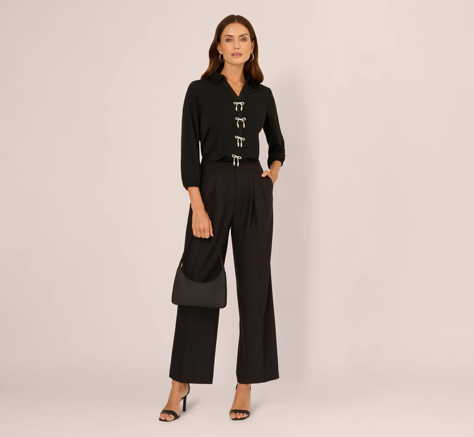 Wide Leg Pleated Trouser In Black