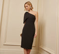 One Shoulder Midi Dress With Bow Accent In Black