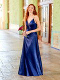 Plunging V-Neck Satin A-Line Gown