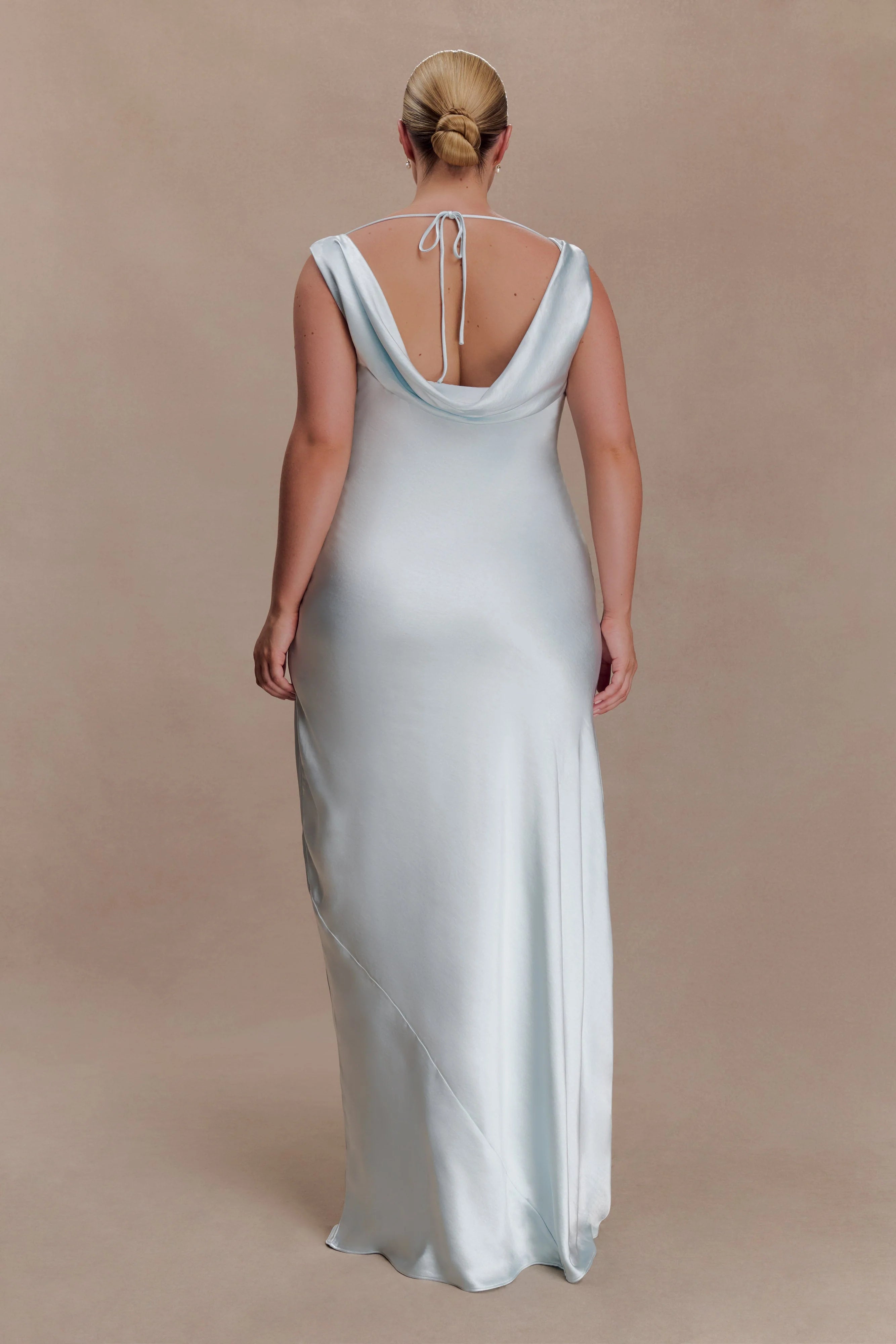 Ashley Cowl Neck Lace And Satin Maxi Dress - Ice Blue
