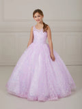 Glitter Floral Tulle Scoop Neck A-Line Gown