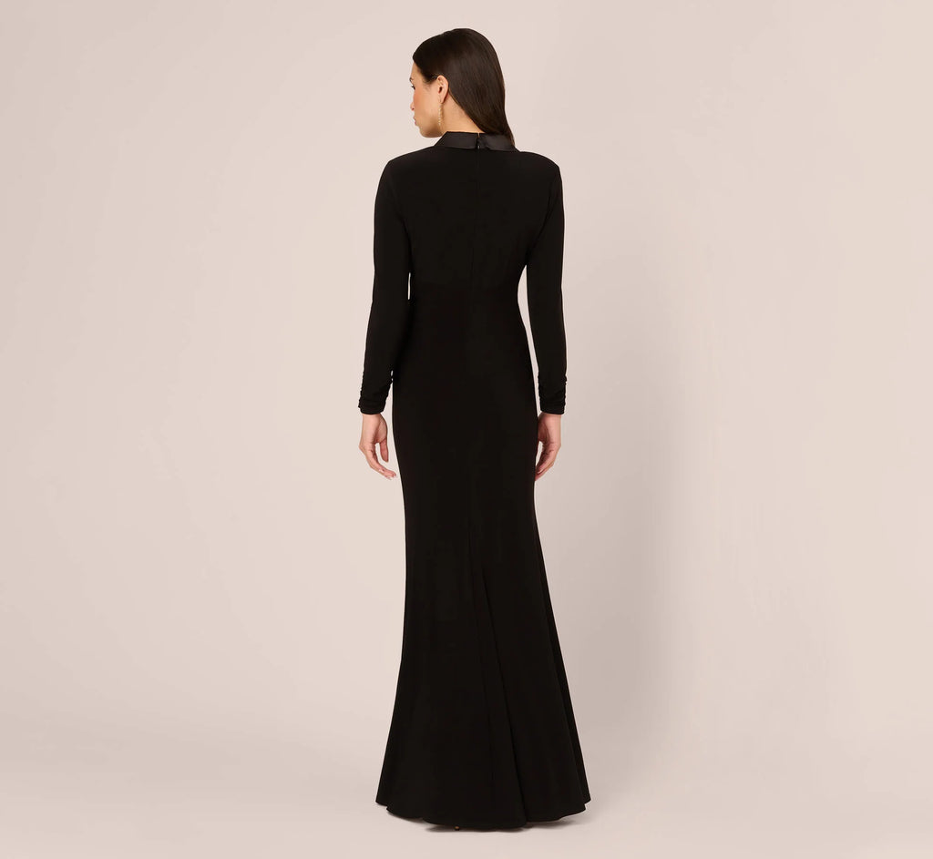 Tuxedo Mermaid Gown With Long Sleeves In Black