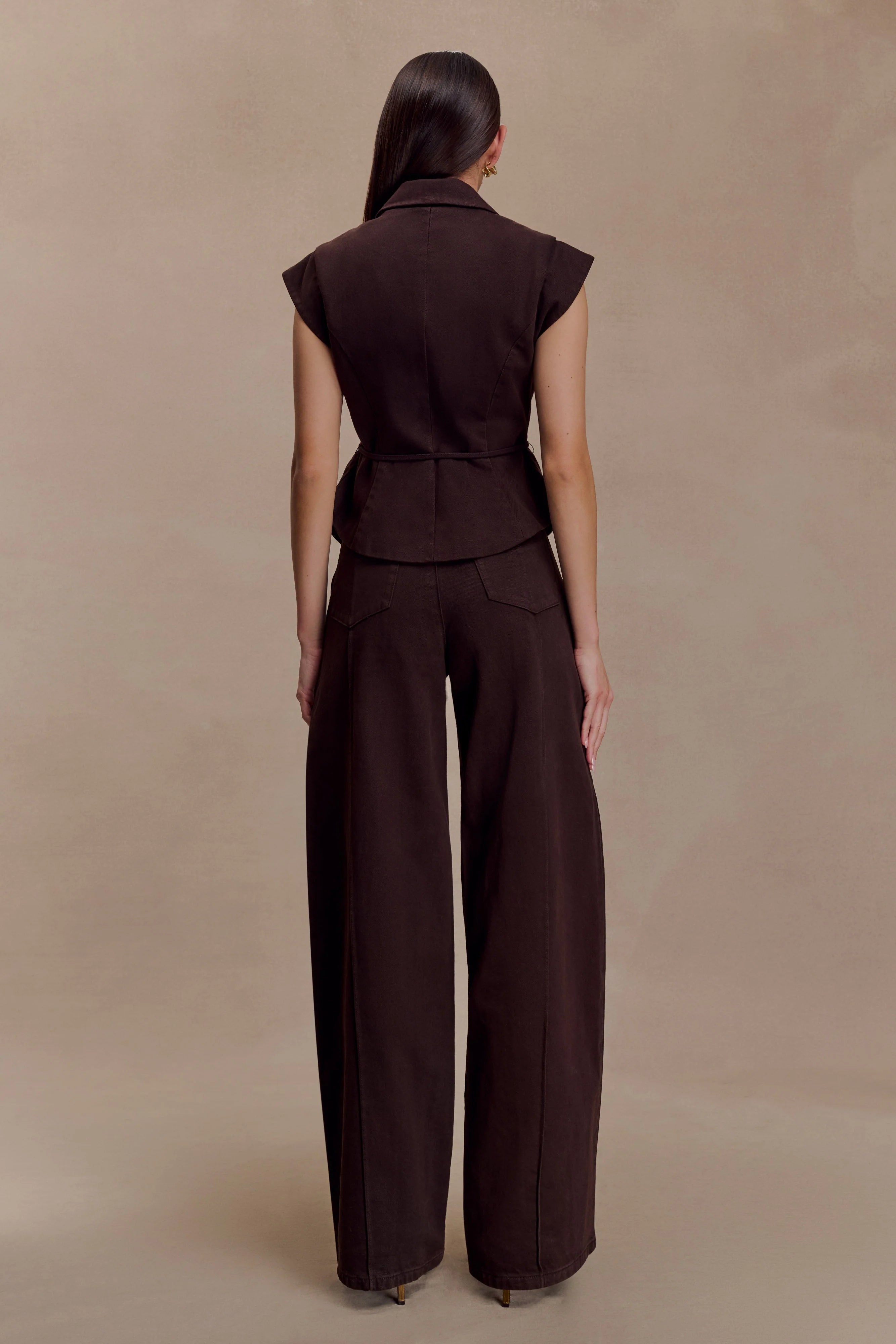 Charley Structured Tie Denim Top - Chocolate
