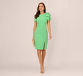 Short Sleeve Bow Shoulder Sheath Dress In Wild Apple
