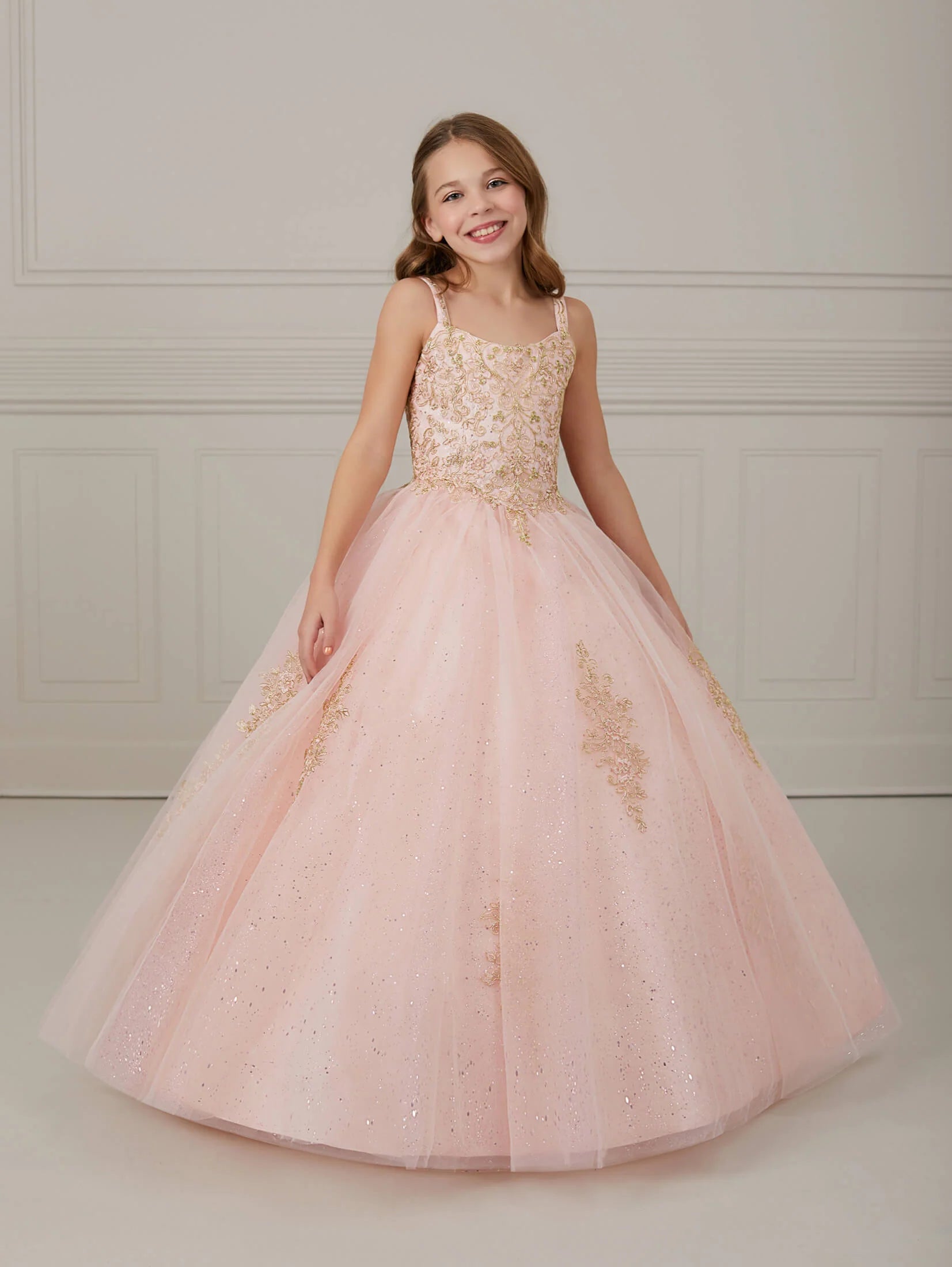 Metallic Lace and Tulle Scoop Neck A-Line Gown