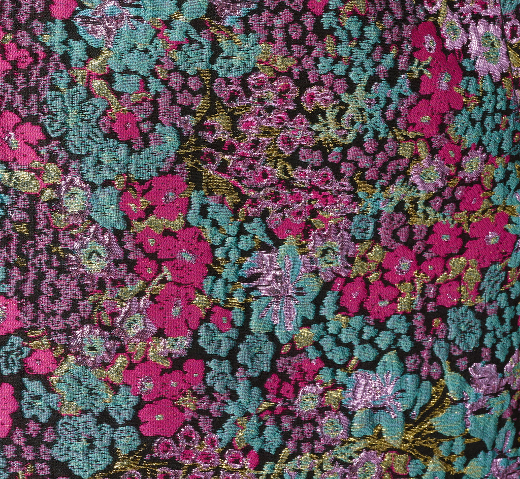 Strapless Metallic Floral Jacquard Mini Dress In Pink Blue Multi