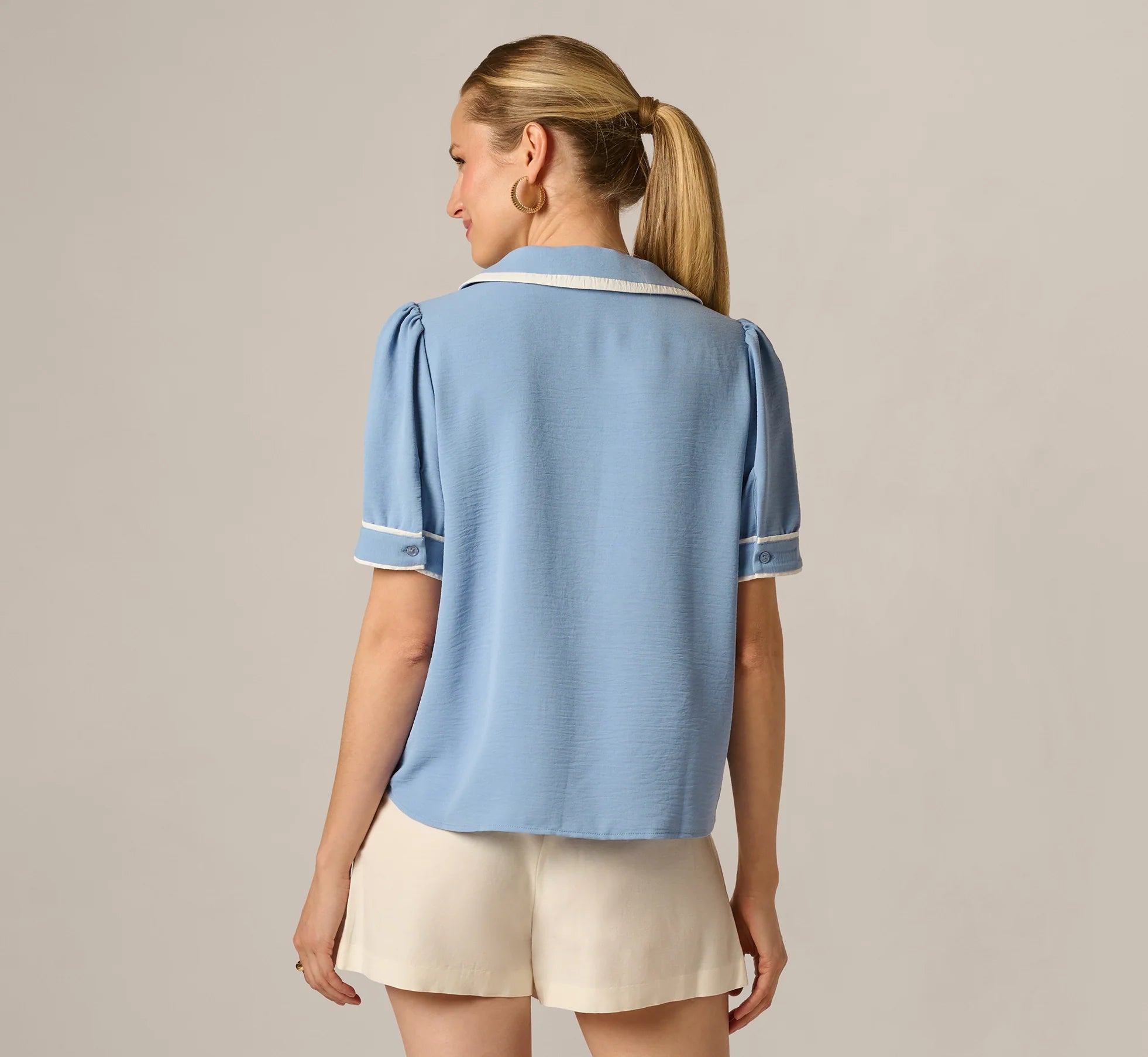 Puff Sleeve Sailor Collar Blouse In Rainwashed Ivory