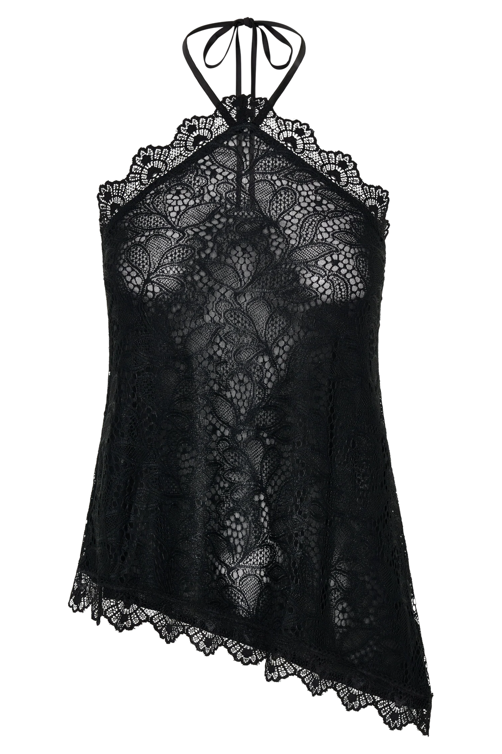 Theodosia Asymmetric Lace Halter Top - Black