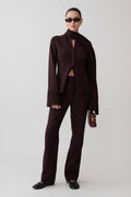 Lara Knit Cardigan With Scarf - Chocolate