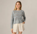 Long Sleeve Open Crochet Sweater In Soft Cloud