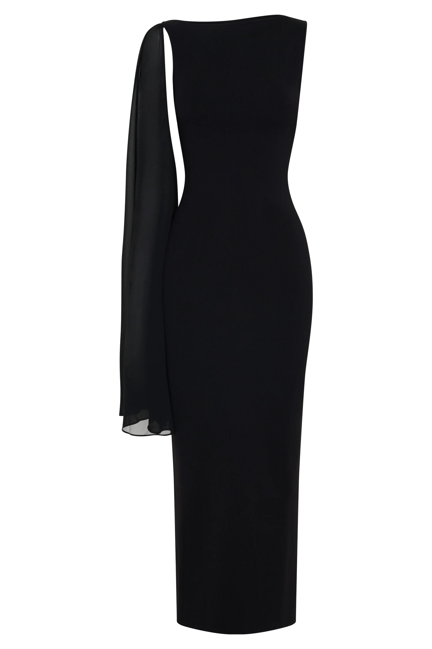 Farid Bandage Midi Dress With Chiffon - Black