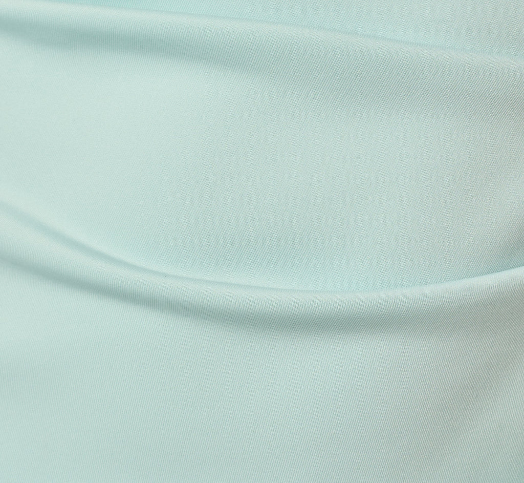 Off Shoulder Bell Sleeve Rosette Gown In Airy Aqua