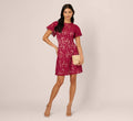 Short Sleeve Lace Illusion Short Dress In Light Wine