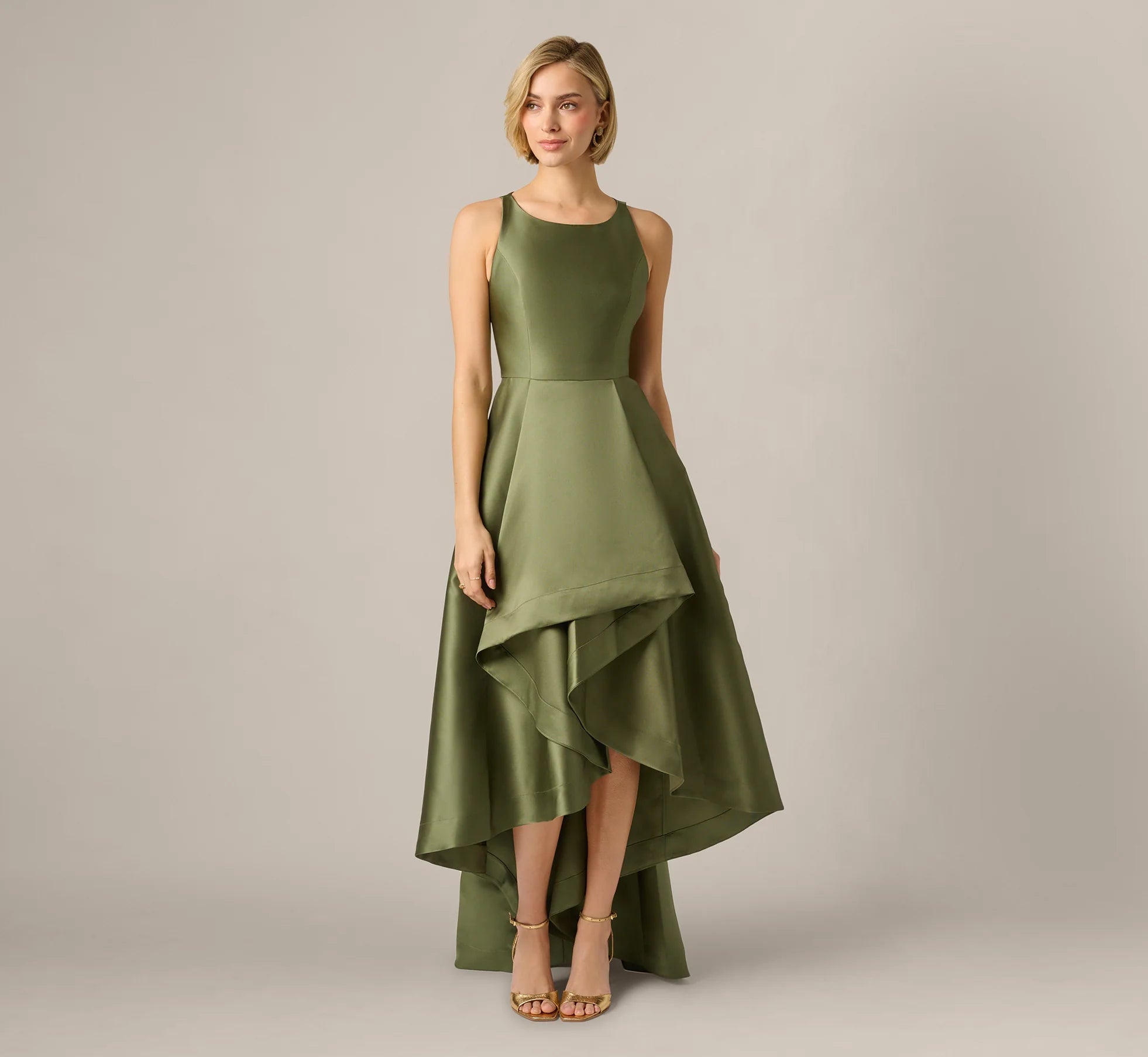High Low Mikado Gown With Asymmetrical Detail In Jungle Olive