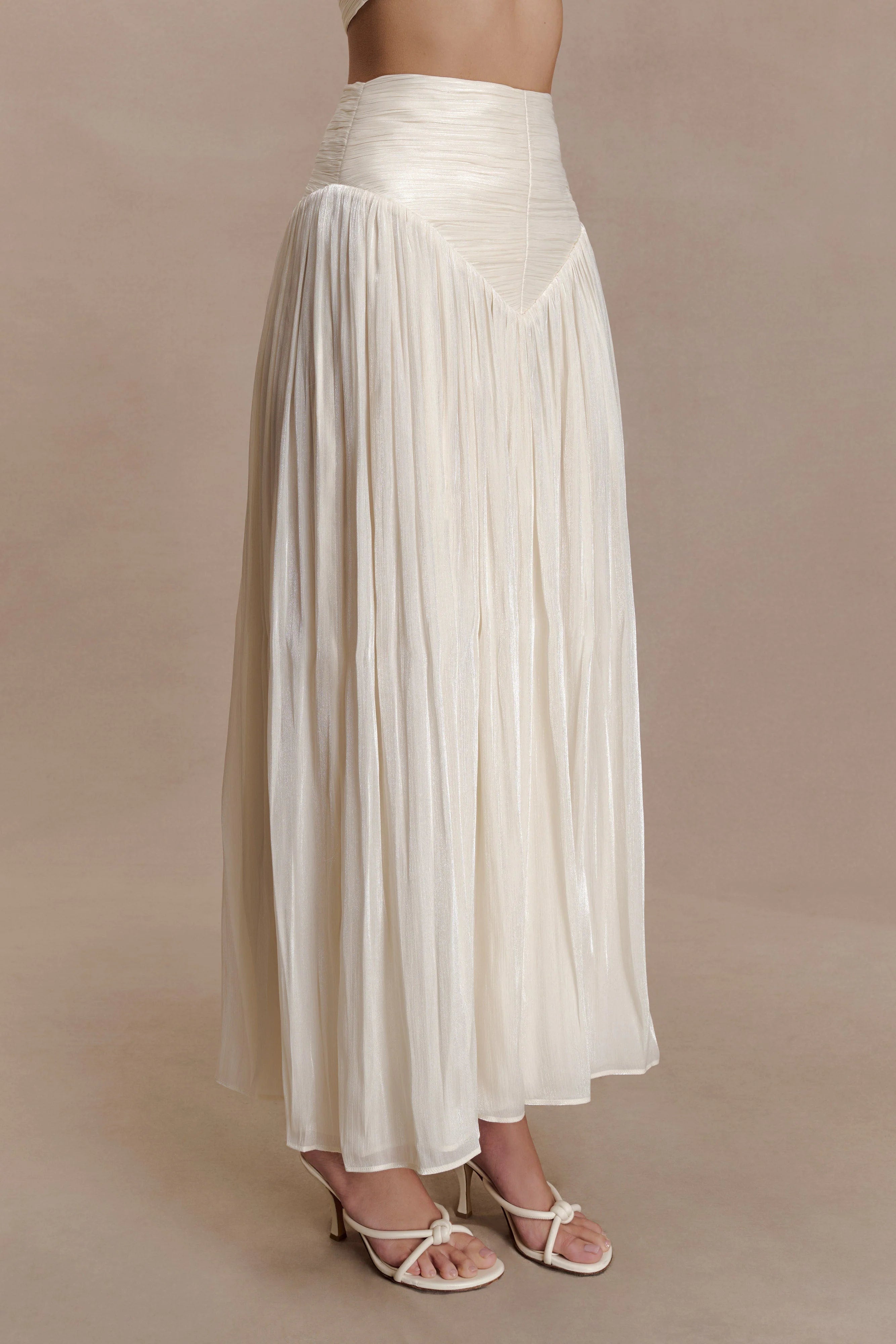 Makena Gathered Midi Skirt - Opal White