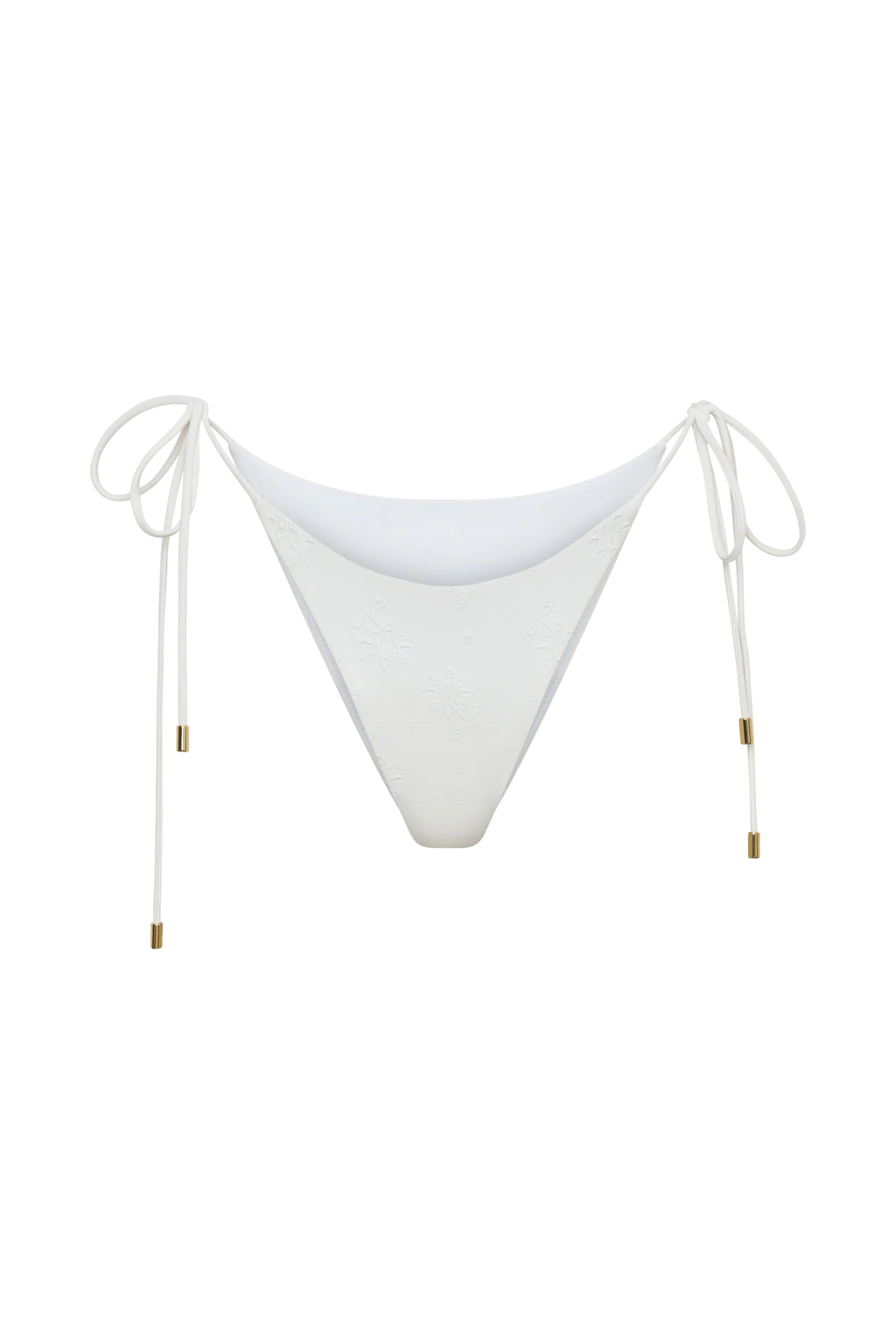 Blossom Side Tie Bikini Bottom - White Textured Fabric