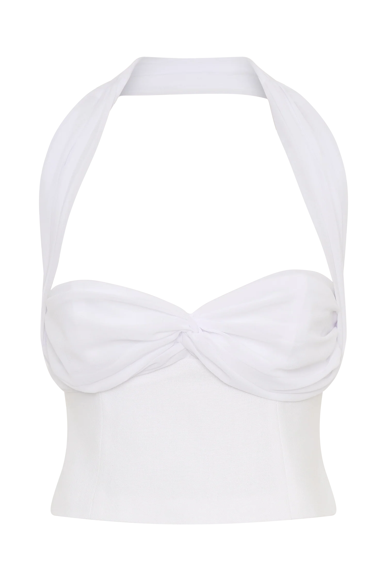 Talia Chiffon And Linen Halter Top - White