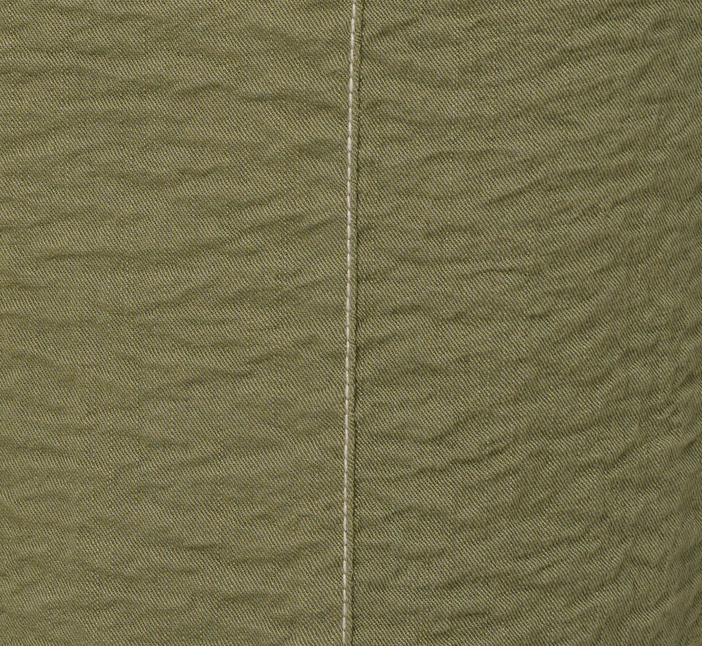 Contrast Stitching Crinkle Midi Pant In Oil Green Ivory
