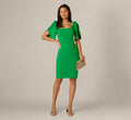Tulip Sleeve Stretch Crepe Sheath Dress In Palm Leaf