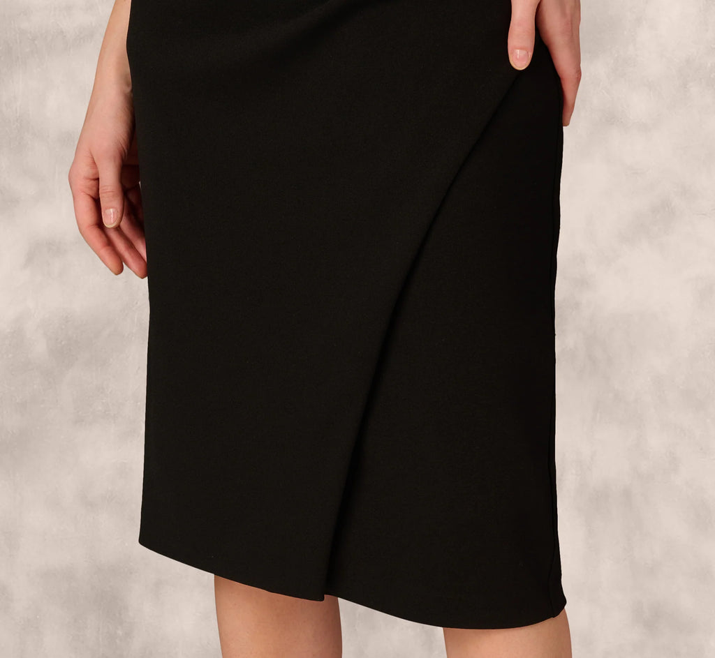 Off Shoulder Lace Trim Midi Sheath Dress In Black