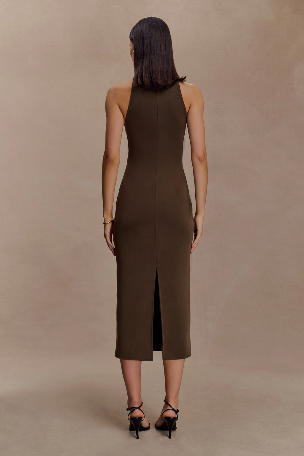 Kennedy High Neck Midi Dress - Chocolate