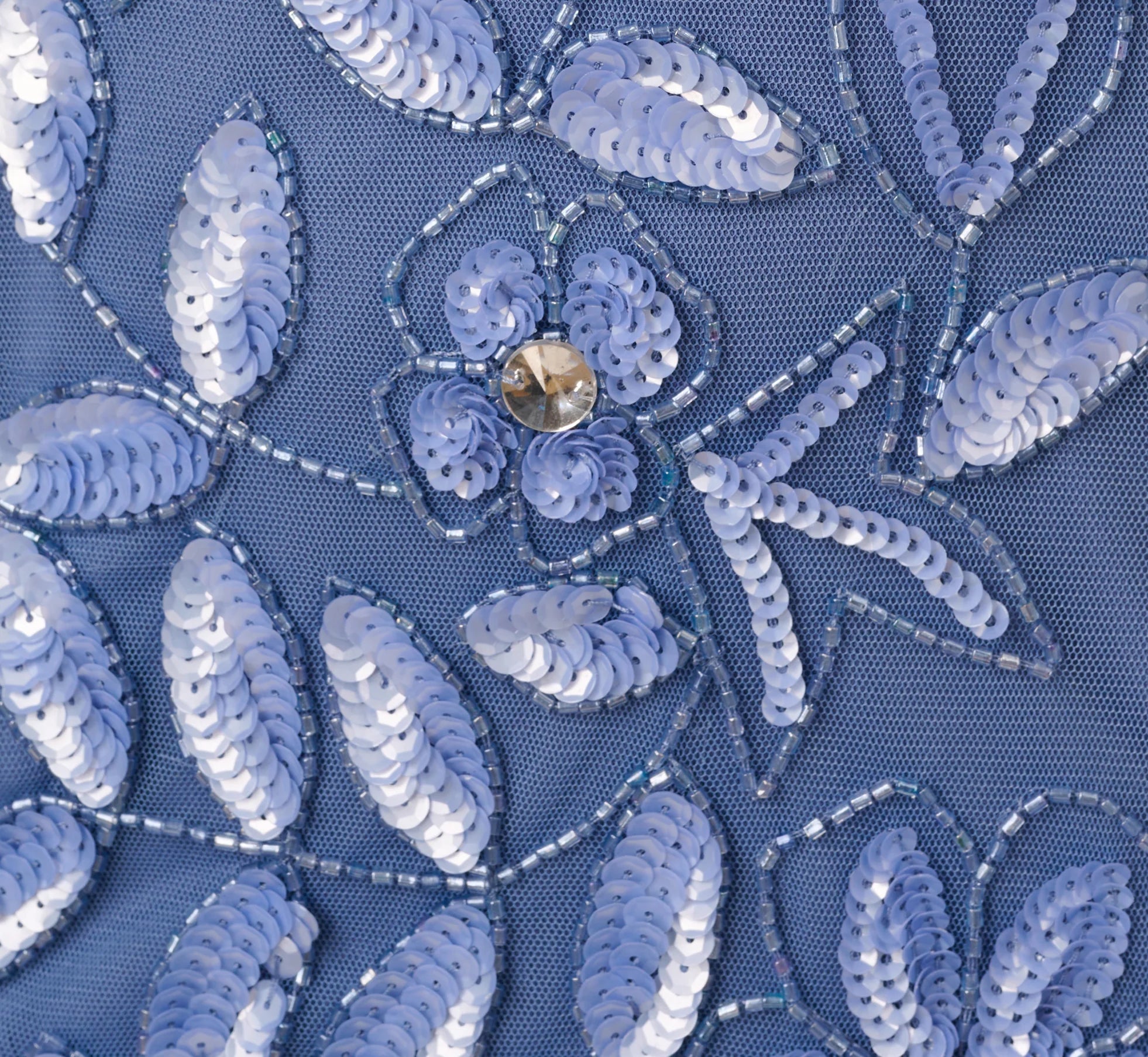 Off Shoulder Floral Beaded Godet Gown In French Blue