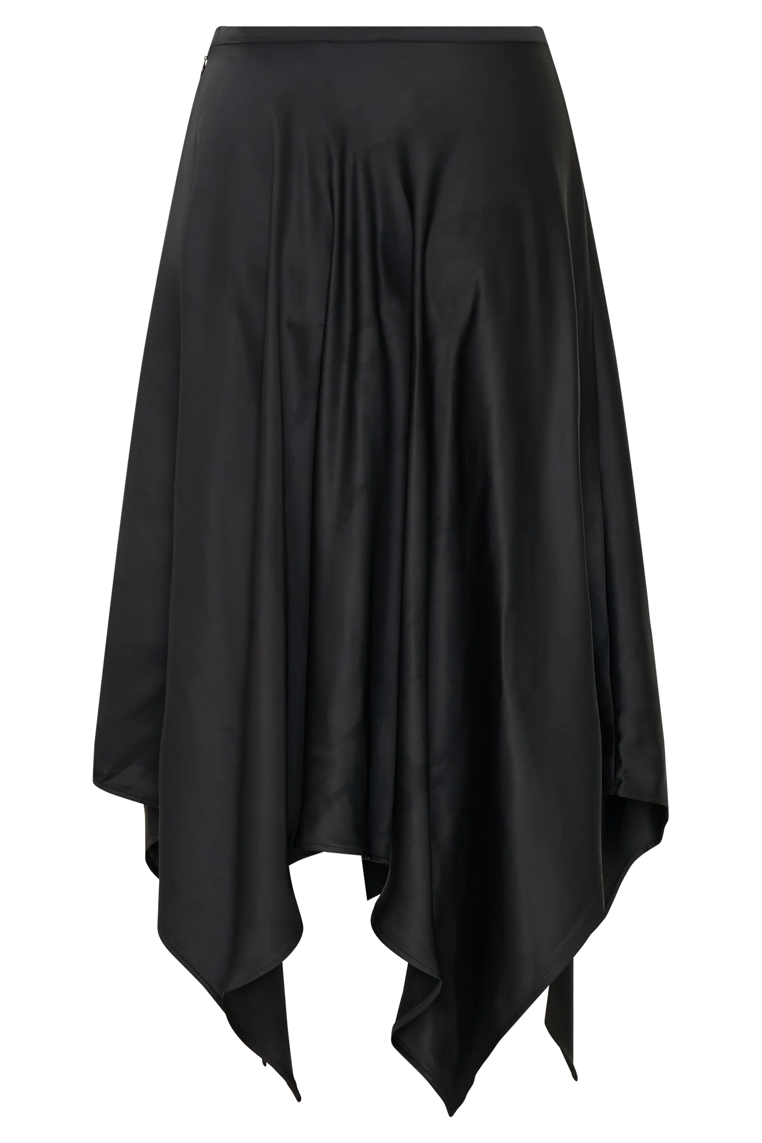 Coralie Asymmetric Satin Midi Skirt - Black