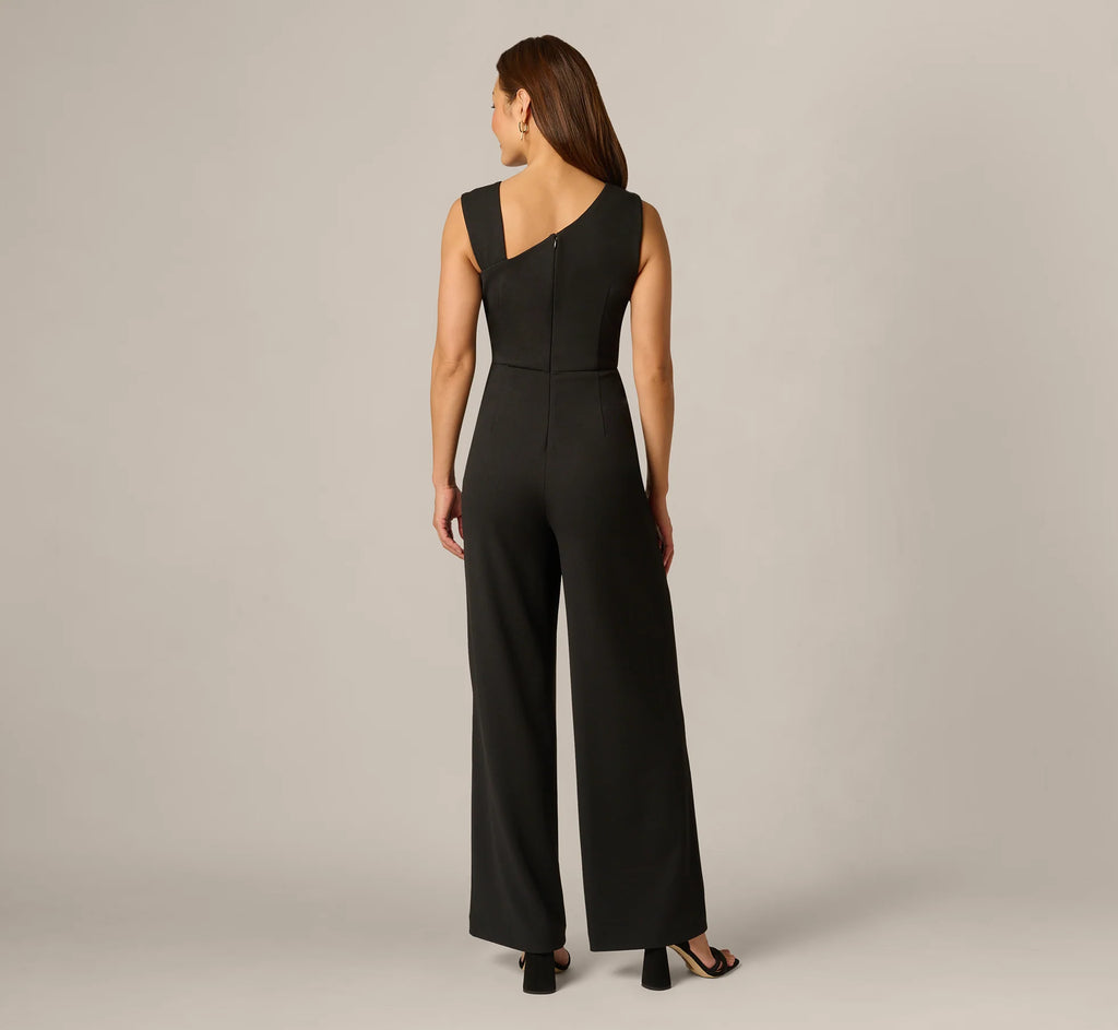 Buckle Shoulder Overlay Stretch Jumpsuit In Black
