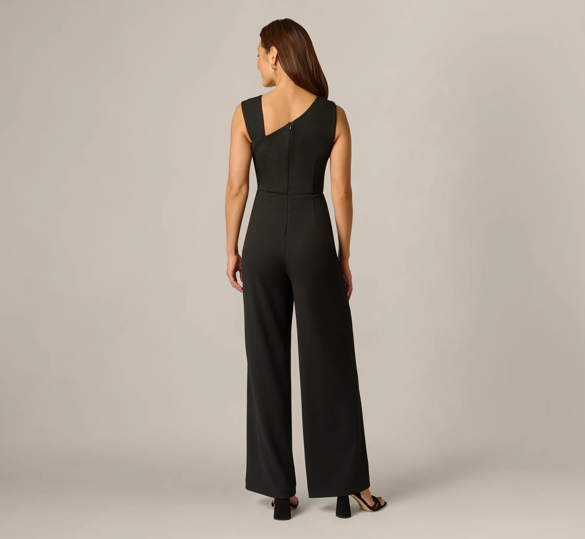 Buckle Shoulder Overlay Stretch Jumpsuit In Black